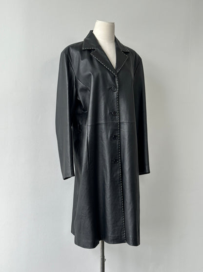 Vintage 2000s Leather Single Breasted Trench - XL