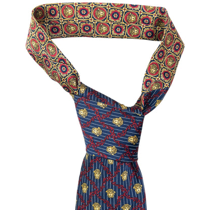 Vintage 90s Gianni Versace Medusa Pattern Silk Tie | O/S, Blue, Red, Gold
