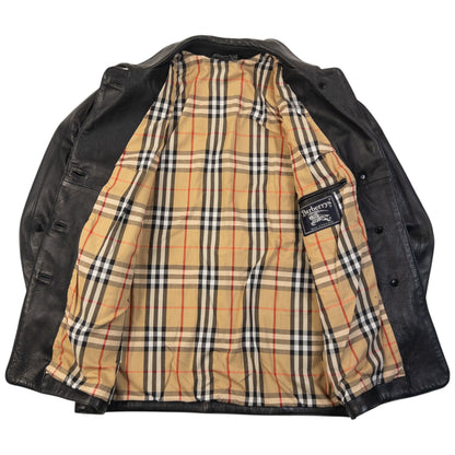 Vintage 90s Burberry Nova Check Lined Leather Jacket Womens Size L | Large, Black