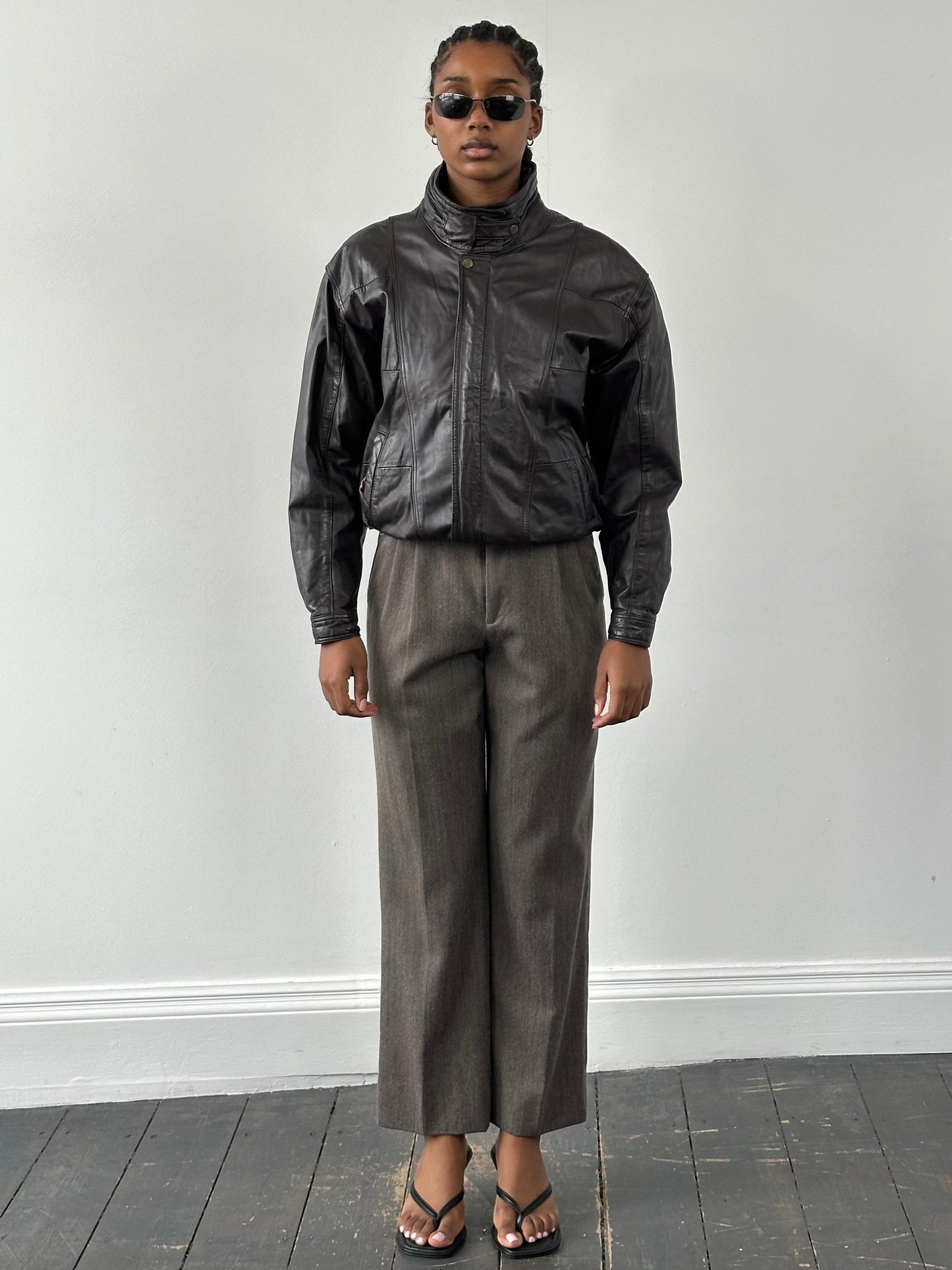 Valentino 1990s High Neck Leather Bomber Jacket - S