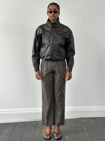 Valentino 1990s High Neck Leather Bomber Jacket - S
