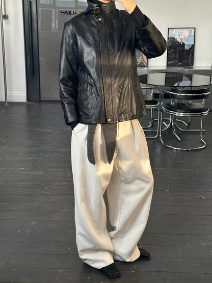 Italian Vintage 1990s High Neck Leather Jacket - M