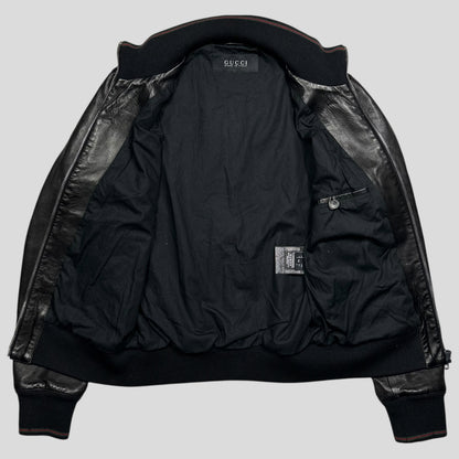 Gucci Nappa Leather Logo Web Bomber Jacket - IT46 (S)