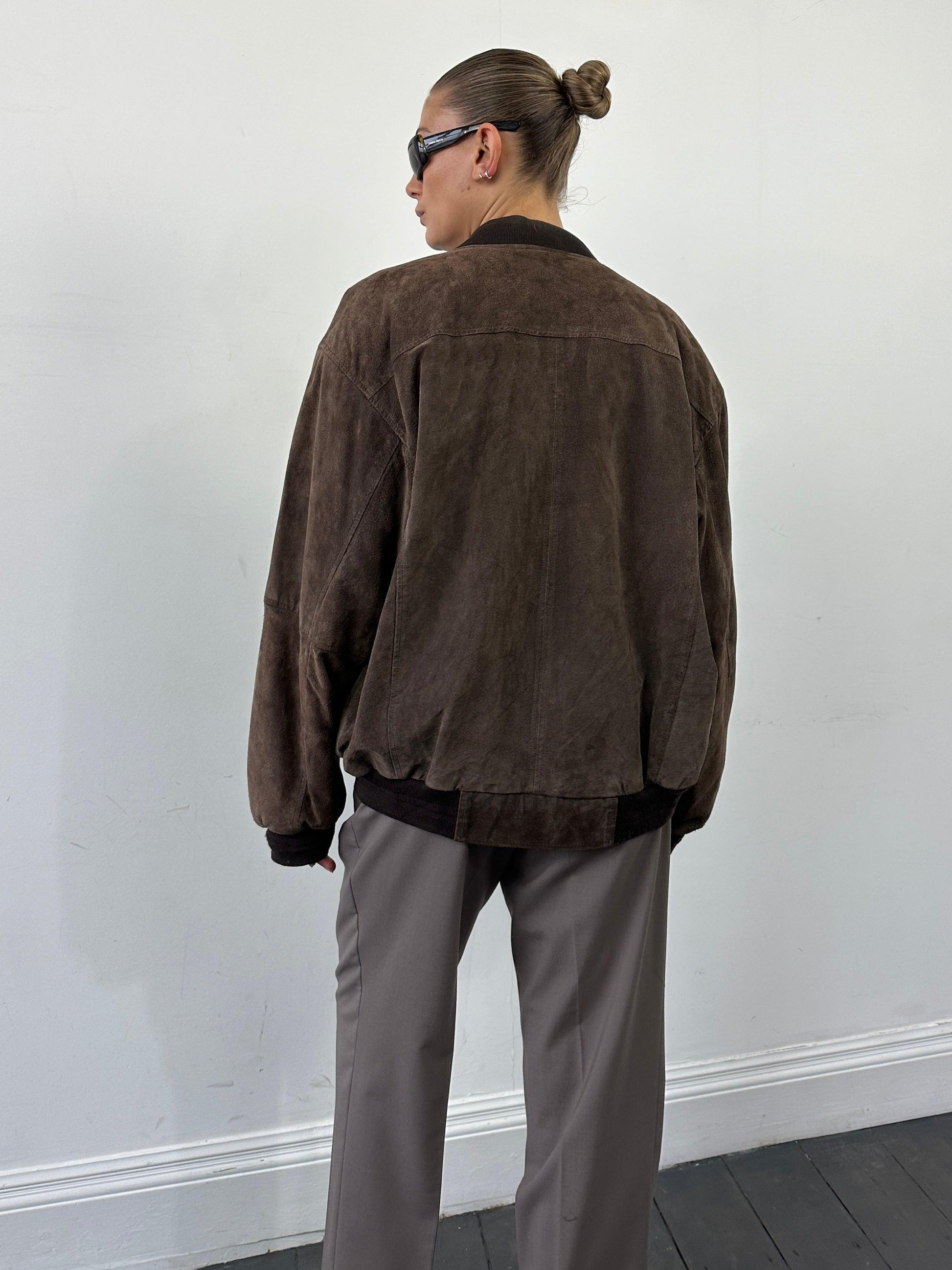 Vintage Suede Leather Bomber Jacket - XL - Known Source