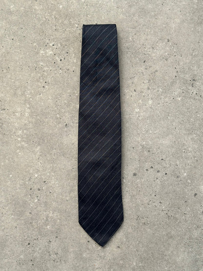 Giorgio Armani 1990s pure silk striped tie with classic pattern, featuring blue and white stripes, elegant and stylish men's accessory.