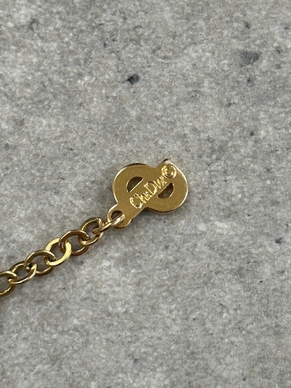 Christian Dior 16” Gold Plated Logo Pendant Necklace