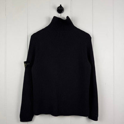 Stone Island Ribbed Half Zip Knit Navy (S/M) | Small, Navy
