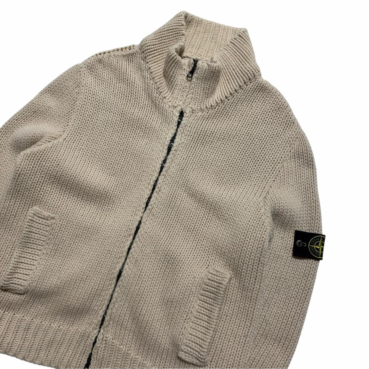 Stone Island Heavy Knit Zip Up | Medium, Beige