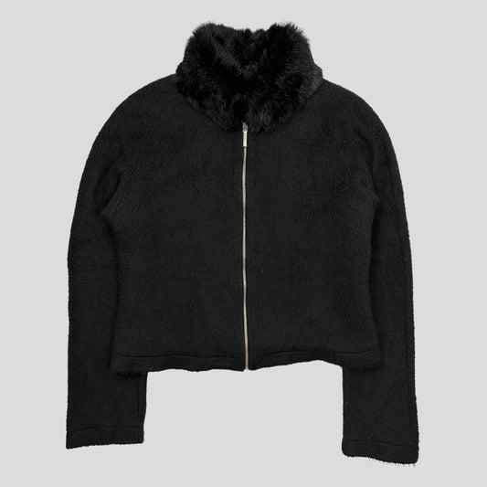 Moschino Jeans 00’s Rabbit Fur Collar Cropped Furry Jacket - UK8-12 | Default Title, Black