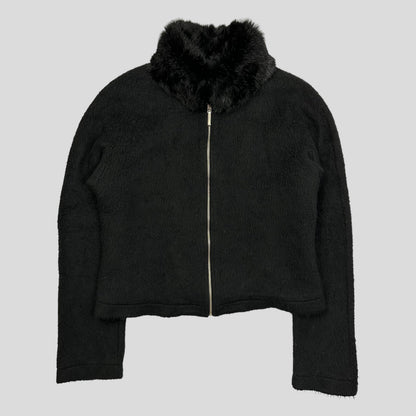 Moschino Jeans 00’s Rabbit Fur Collar Cropped Furry Jacket - UK8-12 | Large, Black