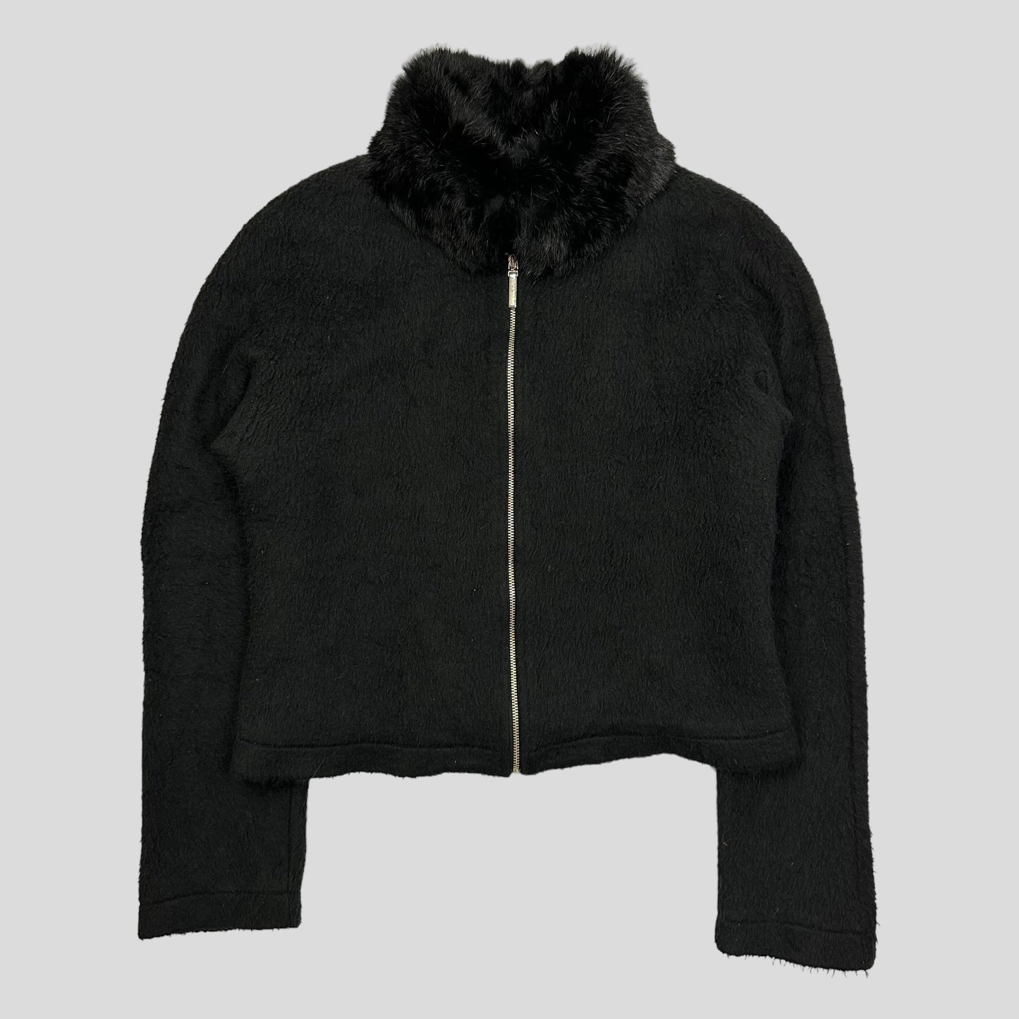 Moschino Jeans 00’s Rabbit Fur Collar Cropped Furry Jacket - UK8-12 | Default Title, Black