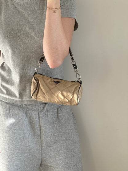 Vintage 90s Prada Quilted Nylon Barrel Mini Shoulder Bag | O/S, Multicoloured