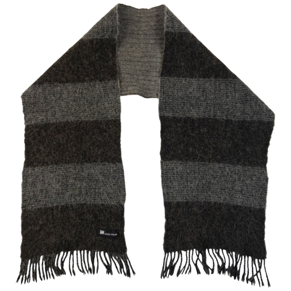 Vintage 2000s Issey Miyake Striped Wool Tassel Scarf | O/S, Brown