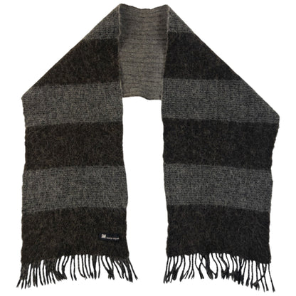 Vintage 2000s Issey Miyake Striped Wool Tassel Scarf | O/S, Brown