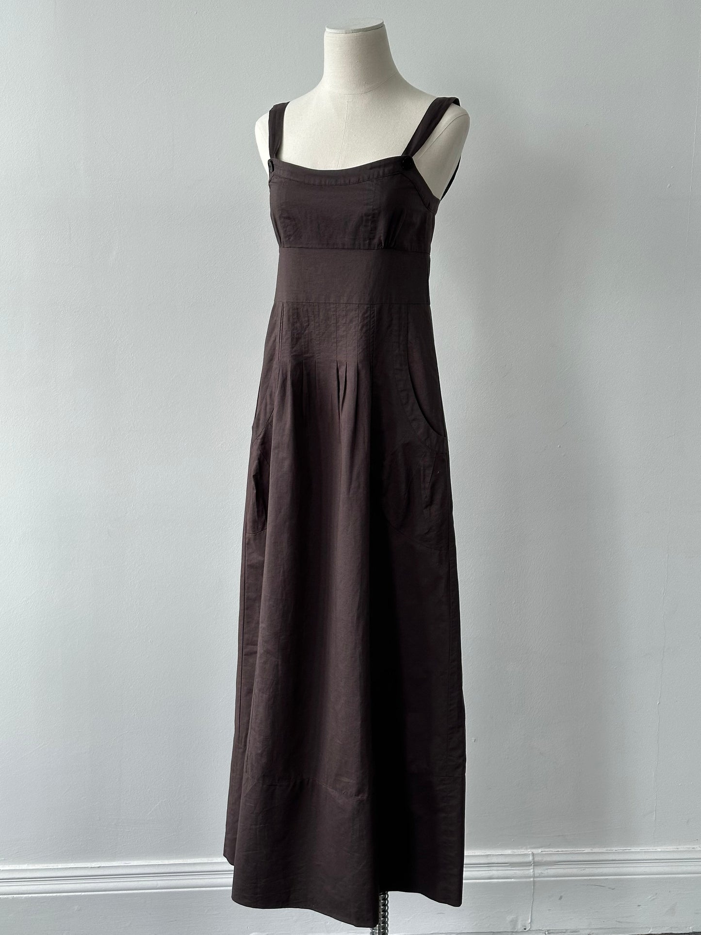 Max & Co 2000s Cotton Linen Pleated Maxi Dress - S