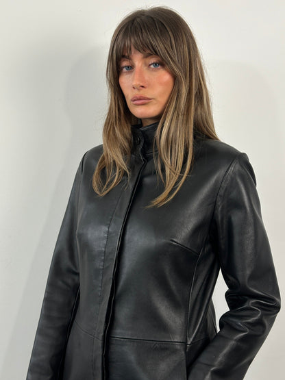 Vintage 1990s Minimal High Neck Leather Jacket - S