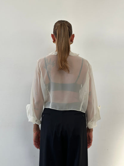 Italian Vintage Sheer Frill Tie Front Blouse - S-XL