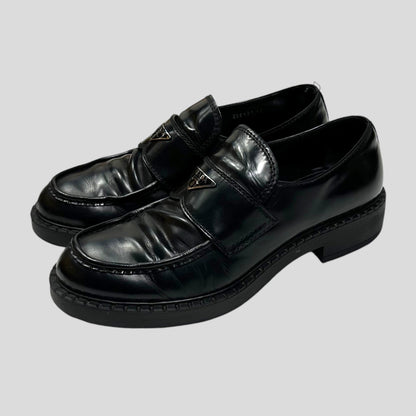 Prada Milano 2021 Black Brushed Leather Loafers - UK11/11.5