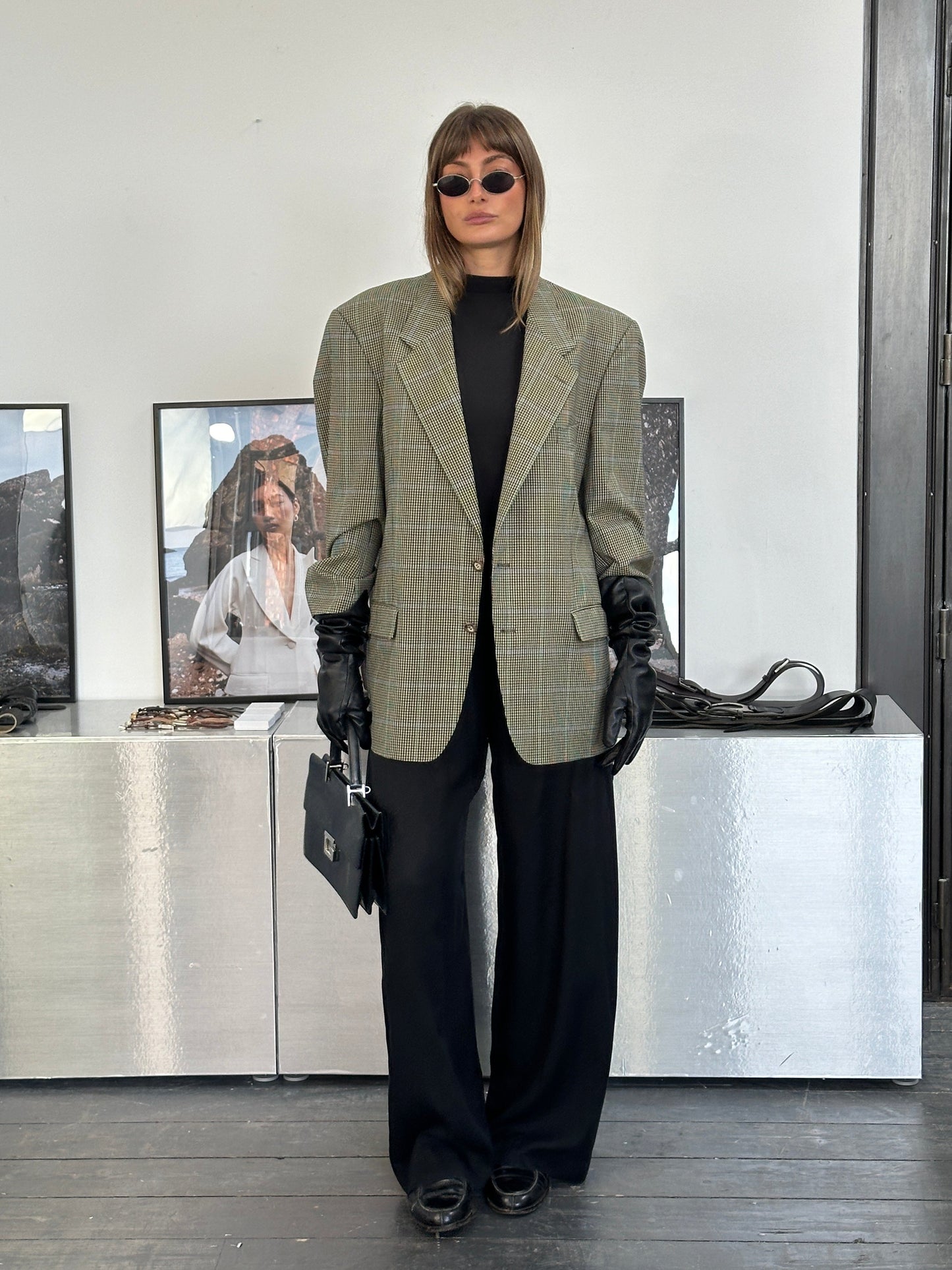 Yves Saint Laurent Pour Homme 1990s Wool Single Breasted Check Blazer - 44R/XL