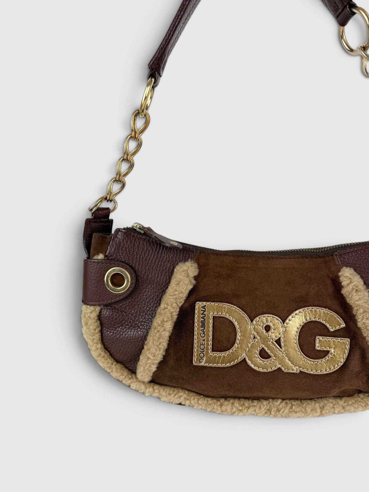 2000s Rare D&G Shearling Suede Shoulder Bag | O/S, Brown
