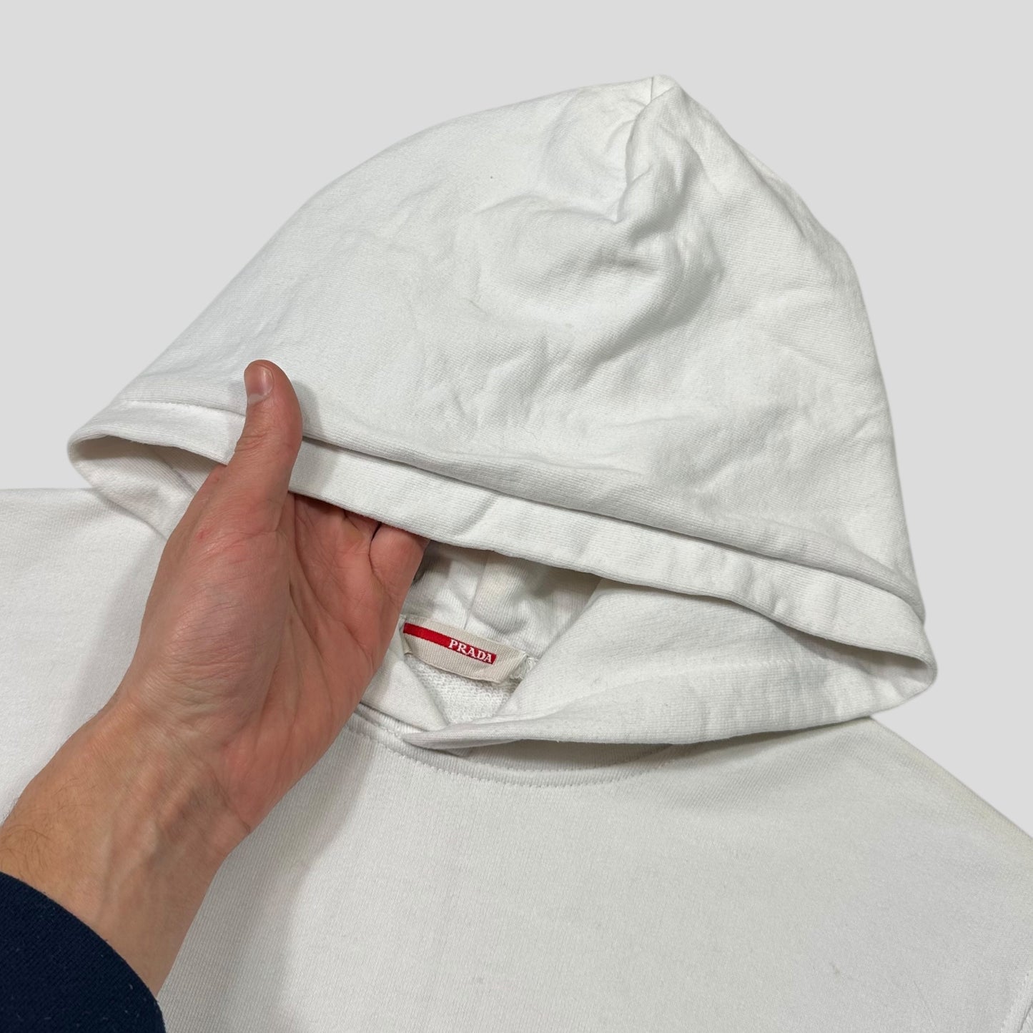 Prada Sport 2012 Red Tab White Cotton Pullover Hoodie - M