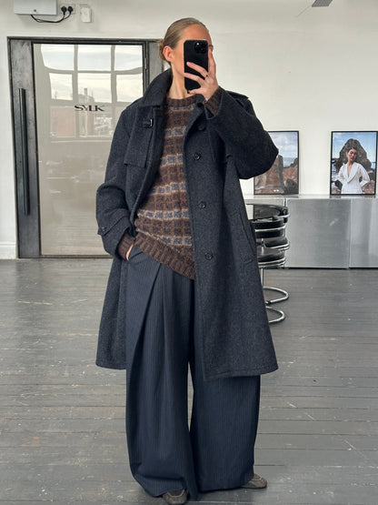 Vintage 1990s Pure Brushed Wool High Neck Belted Coat - XL