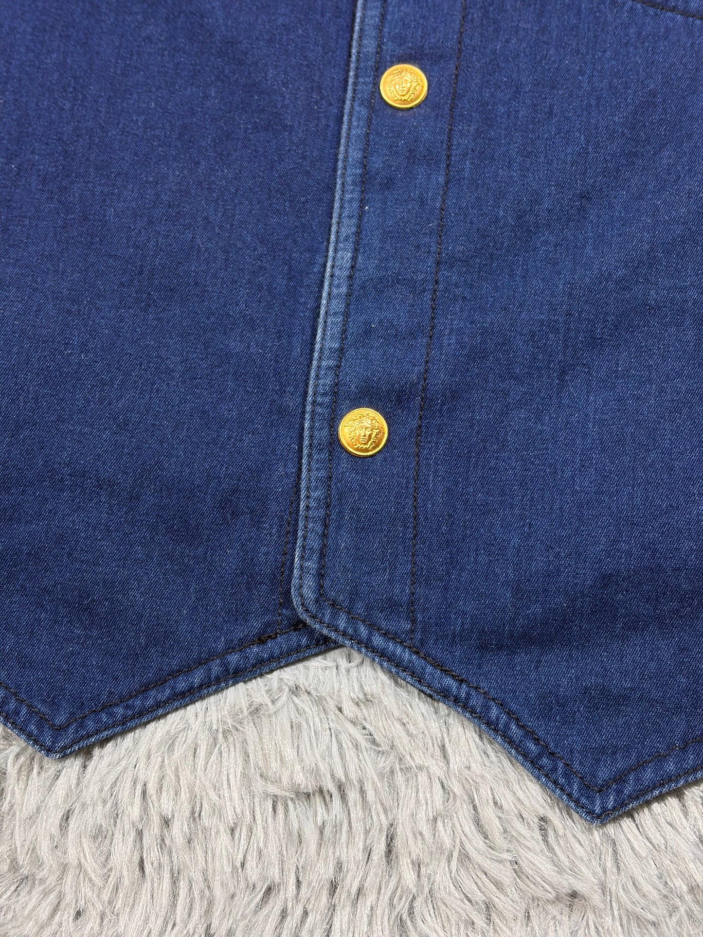 Gianni Versace 1992 Medusa Studded Indigo Denim Vest - IT50 | O/S, Gold