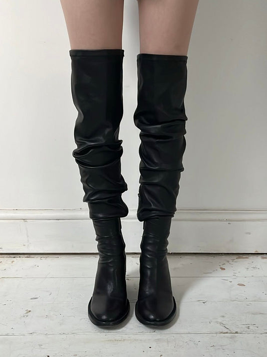 ANN DEMEULEMEESTER KNEE HIGH BOOTS (EU 38, FITS 39) | DEFAULT TITLE, Black