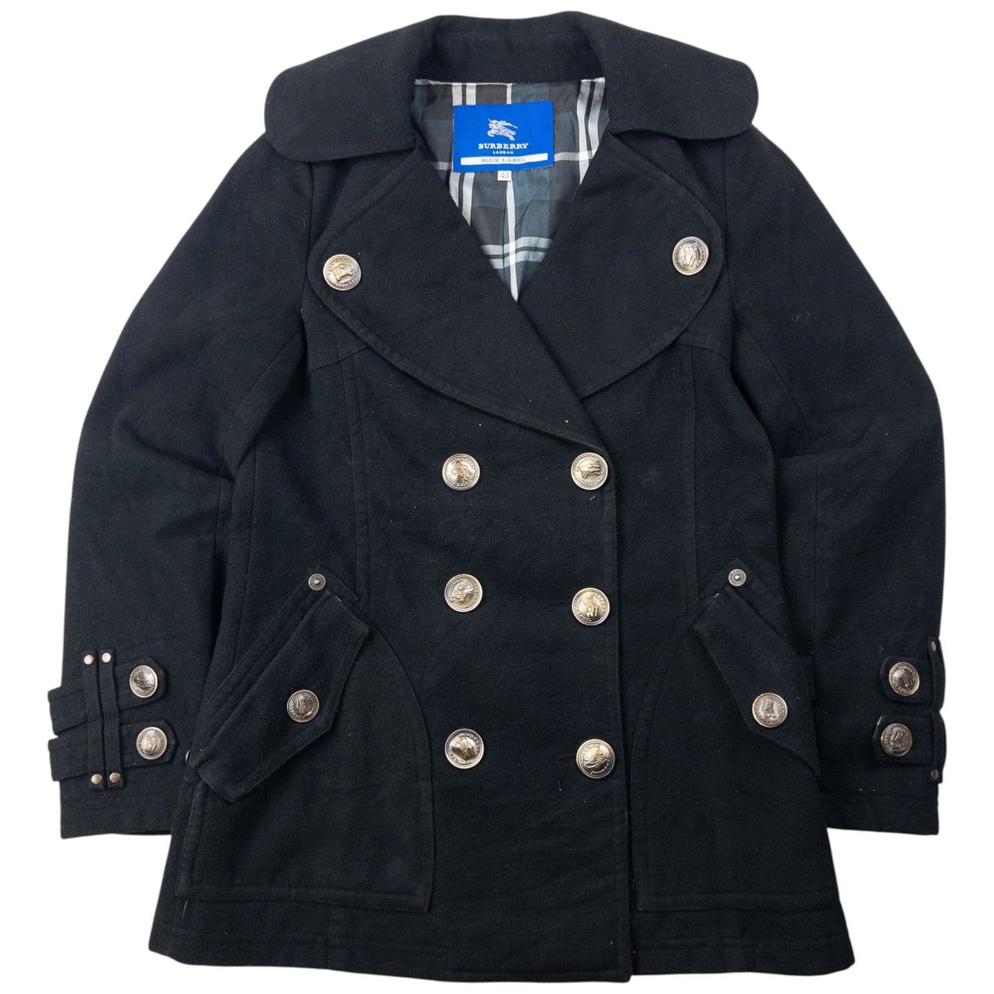 Vintage 2000s Burberry Blue Label Nova Check Lined Peacoat Jacket Womens Size M | Medium, Black