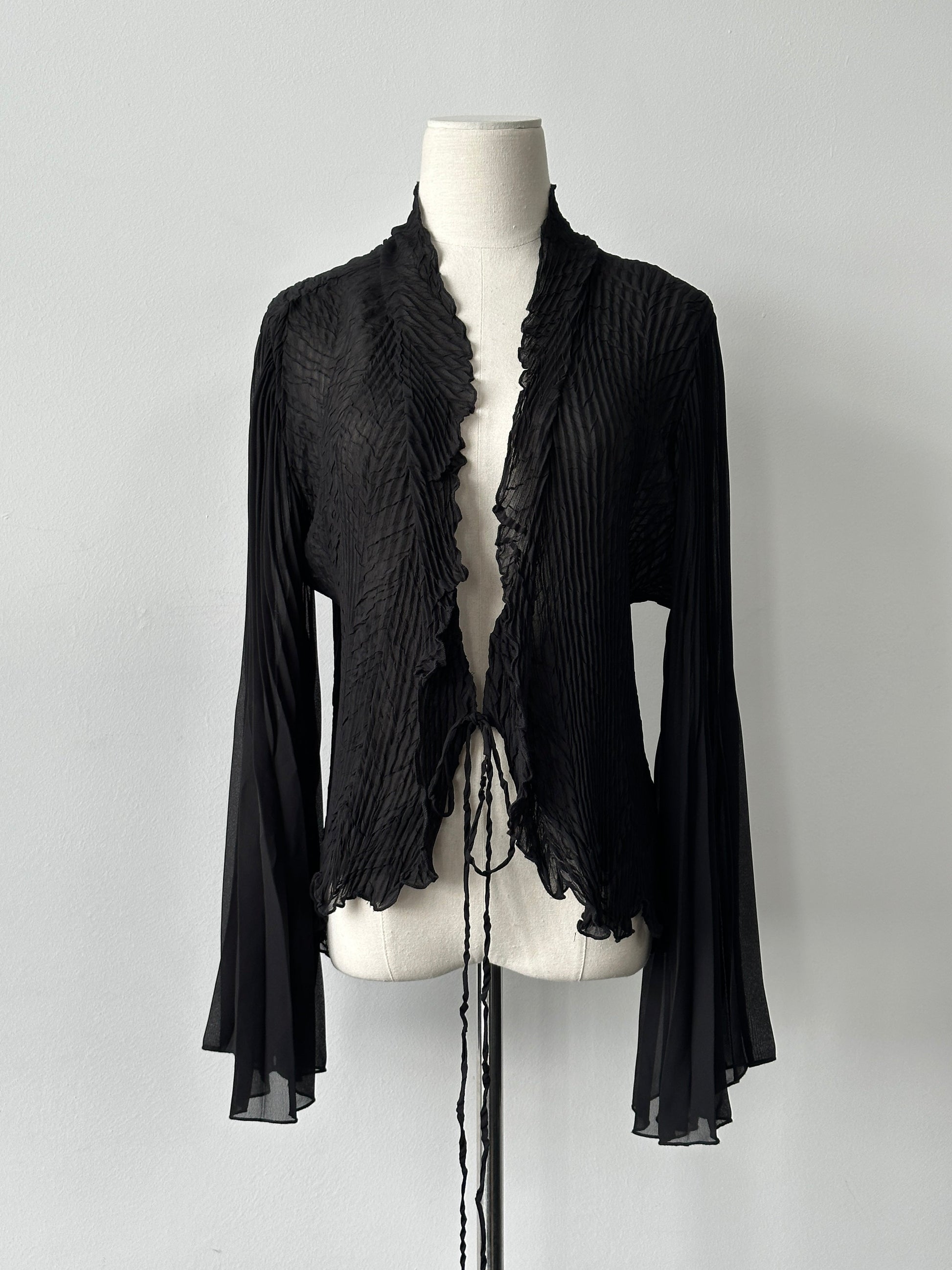 Vintage 2000s Tie Front Sheer Pleated Cardigan - M-L