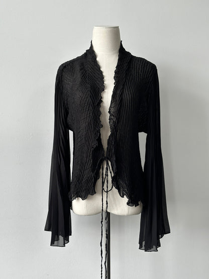 Vintage 2000s Tie Front Sheer Pleated Cardigan - M-L