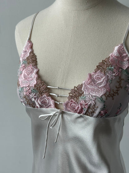 Vintage 2000s Satin Floral Lace Mini Slip Dress - XS