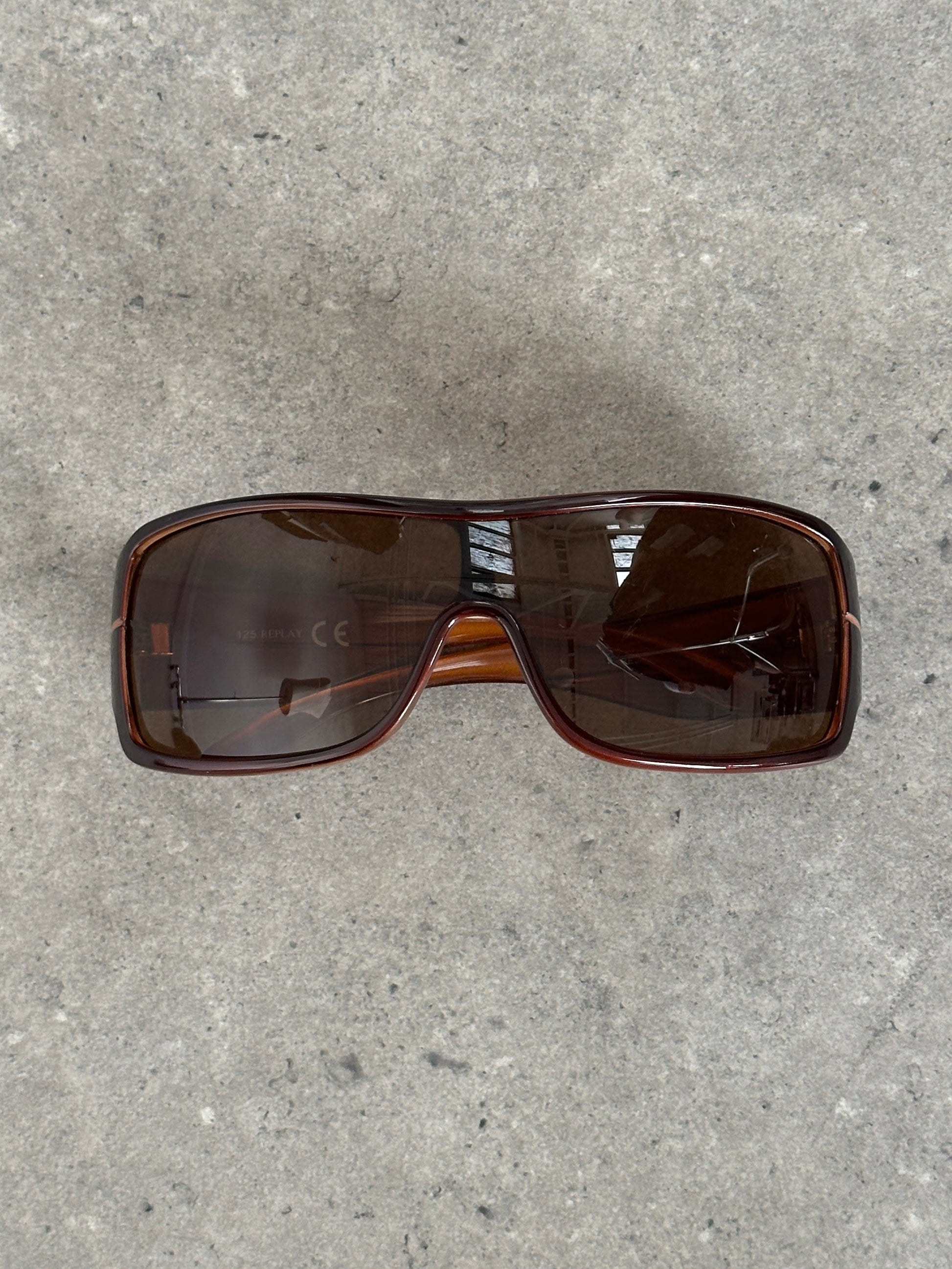 Replay 2000s Oversized Shield Logo Sunglasses