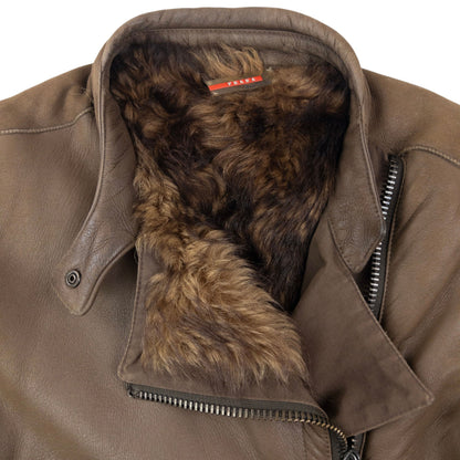 Vintage 2000s Prada Sport Sheep Fur Lined Leather Jacket Womens Size M | Medium, Brown
