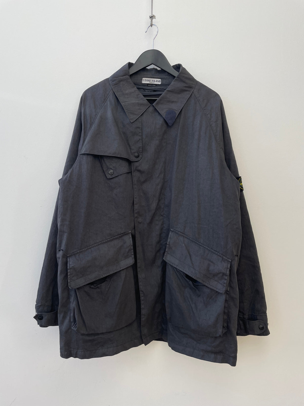 Stone Island AW04 Dutch Rope Liner Linen Overcoat | X-Large, Charcoal