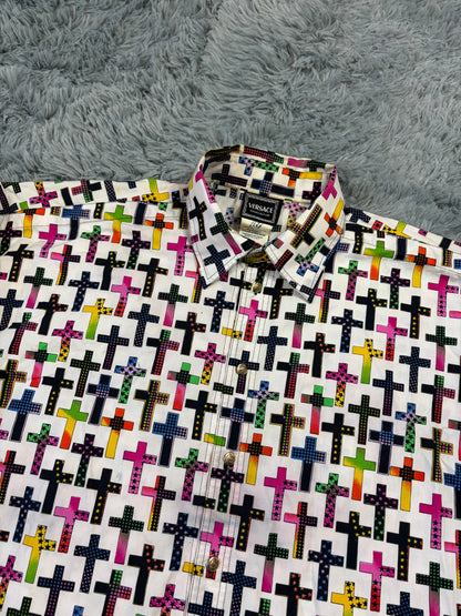 Versace VJC 90’s Rainbow Crosses Medusa Button Shirt - M (L/XL) | O/S, Gold