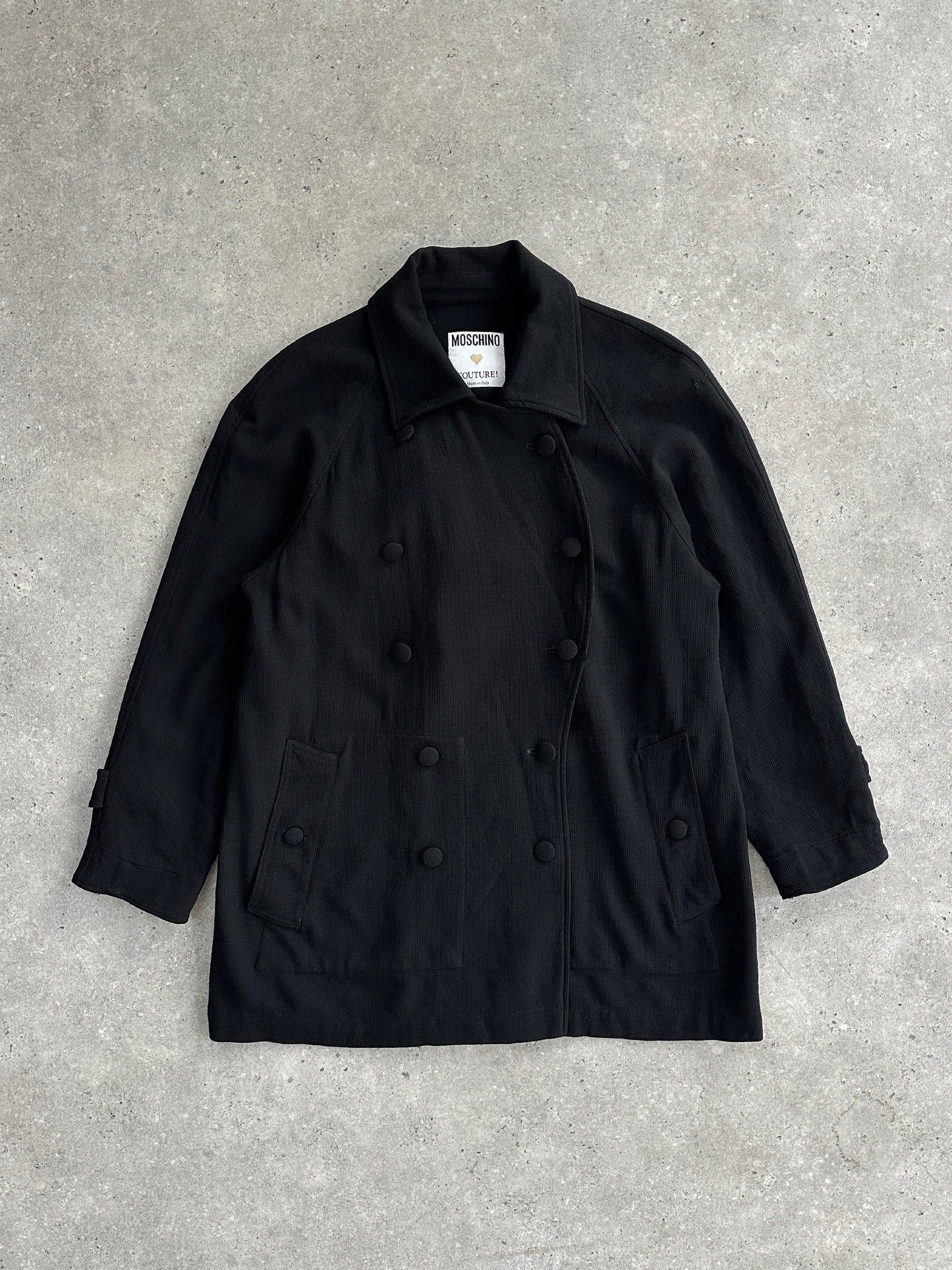 Moschino Coture 1990s Pure Wool Double Breasted Curved Coat - L