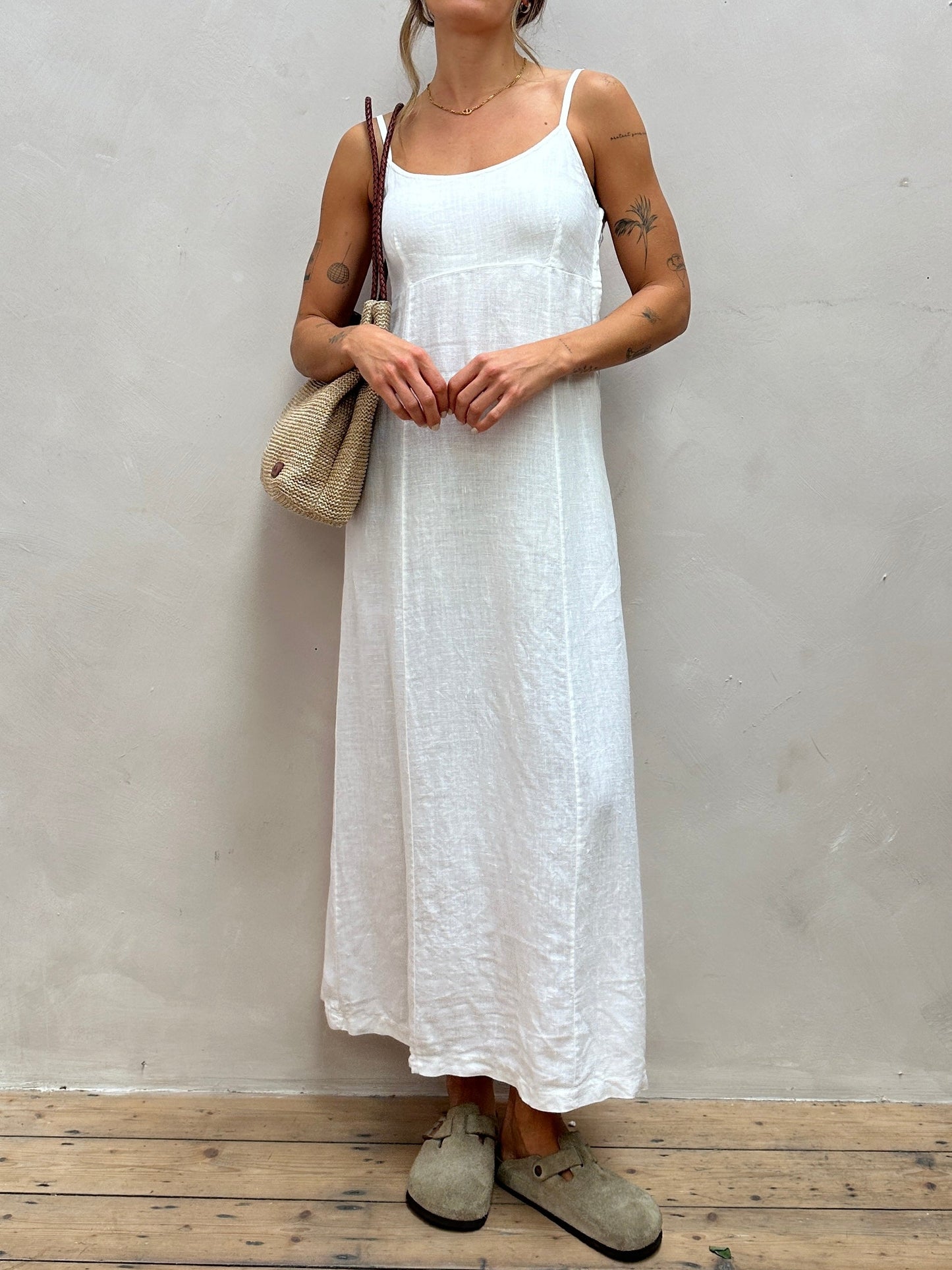 Italian Vintage Pure Linen Floor Length Slip Dress - S/M