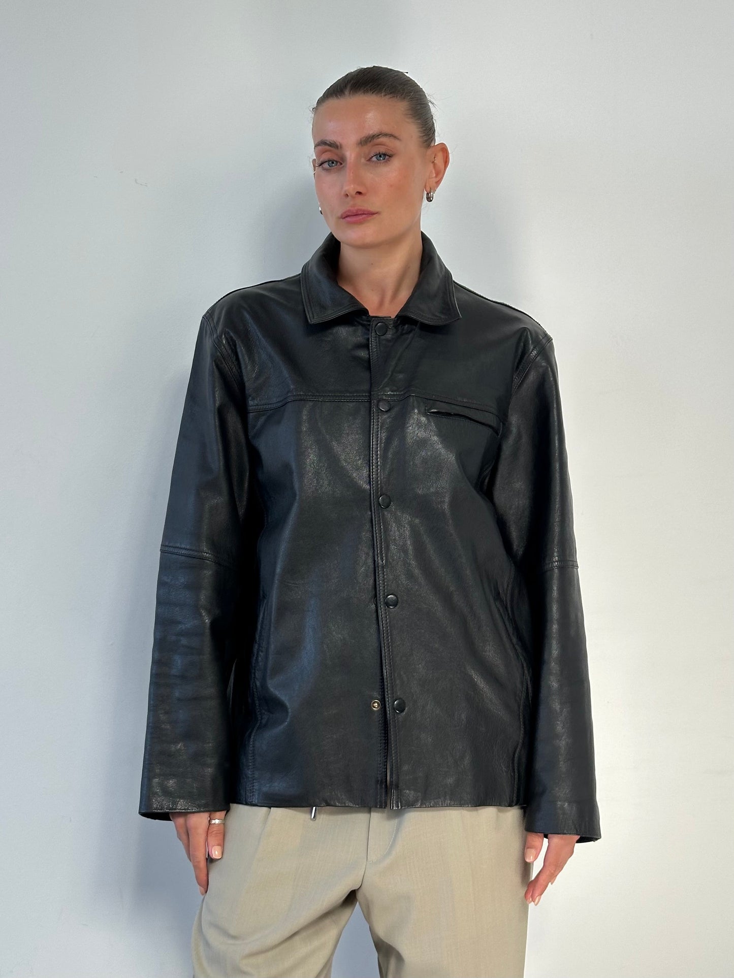 Vintage Minimal Leather Jacket - M/L