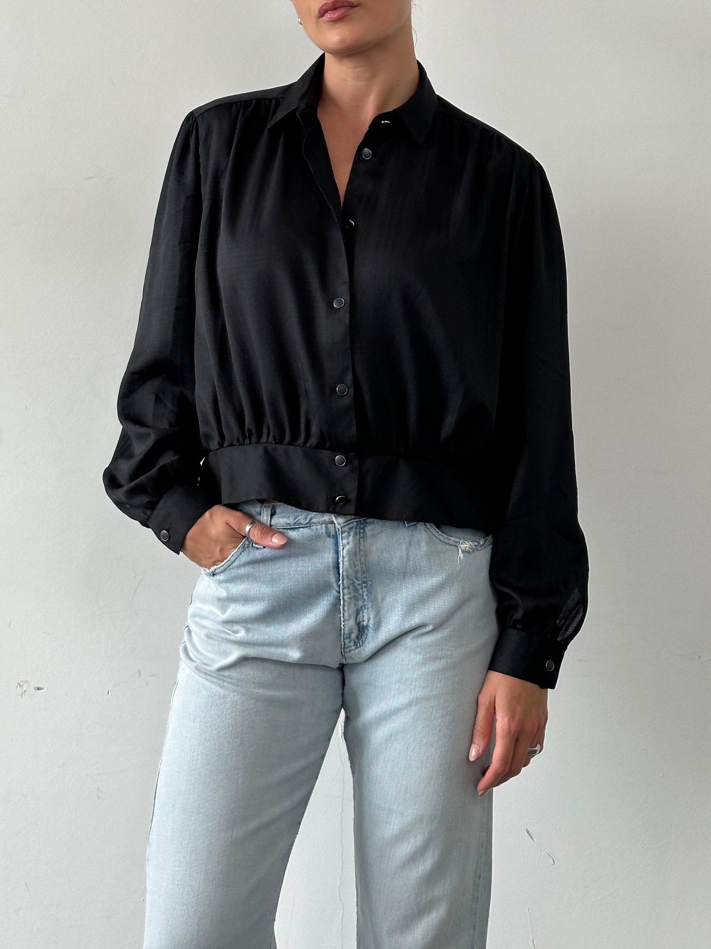 Vintage Pleated Cropped Button Up Shirt - M/L - Known Source