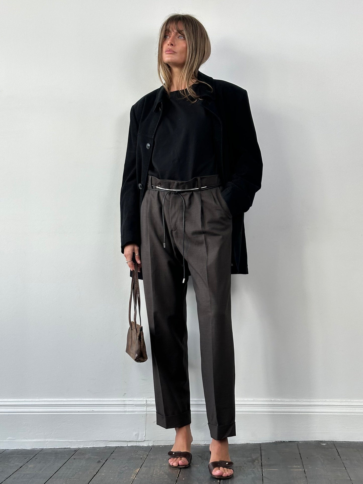 Italian Vintage Pure Wool Mid Rise Tailored Trousers - W34