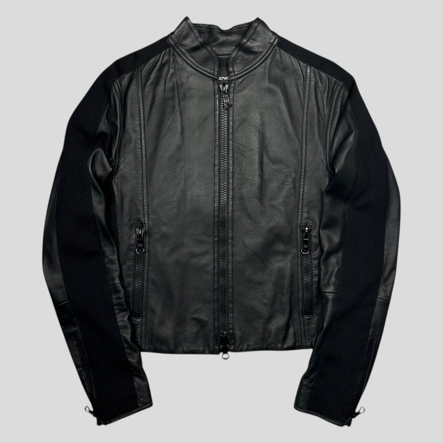 Emporio Armani 2006 Leather Panelled Biker Moto Jacket - IT46 (S)