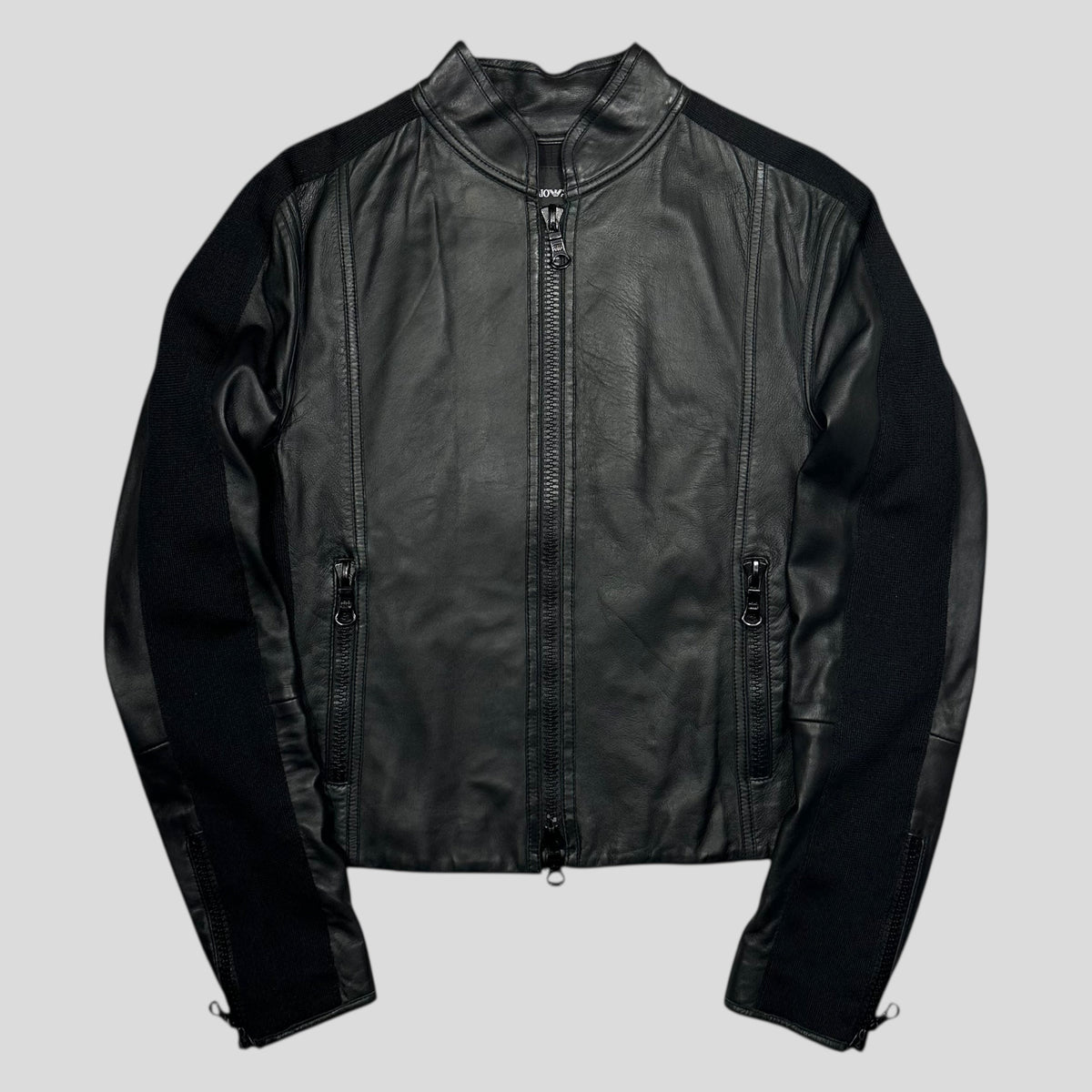 Emporio Armani 2006 Leather Panelled Biker Moto Jacket - IT46 (S) | Small, Black