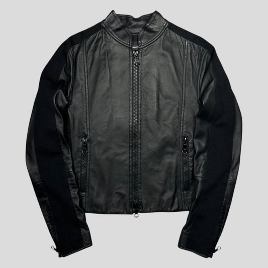 Emporio Armani 2006 Leather Panelled Biker Moto Jacket - IT46 (S) | Small, Black