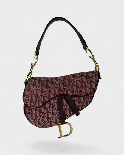 Vintage Christian Dior Monogram Bordeaux Red Saddle Shoulder Bag | O/S, Multicoloured