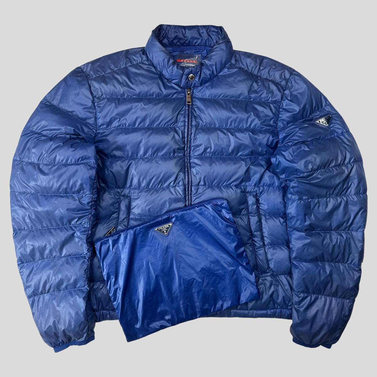 Prada 2013 Lightweight Packable Nylon Down Puffer + Bag - IT50 (M) | Blue
