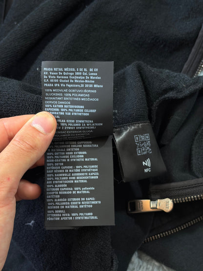 Prada 2022 Triangle Graphic Logo Nylon Panelled Hoodie Jacket - M | O/S, Black