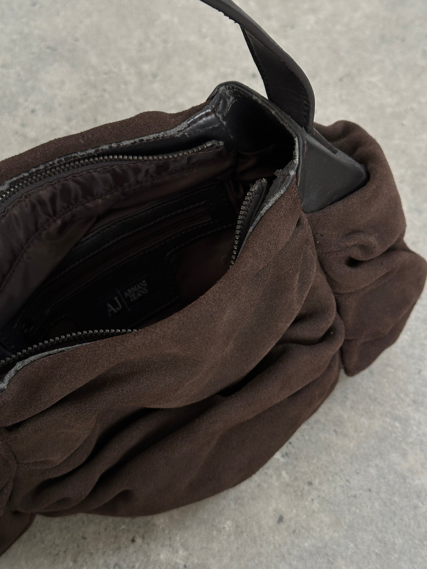 Armani Jeans Suede Ruched Shoulder Bag