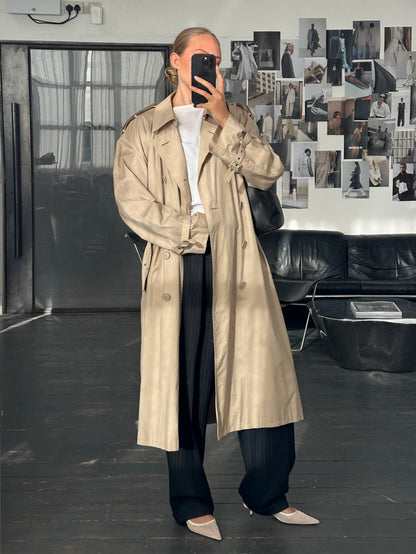 Yves Saint Laurent Pour Homme 1980s Cotton Double Breasted Belted Trench Coat - XL