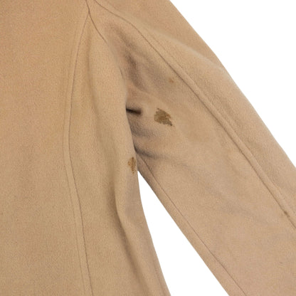 Vintage 90s Burberry Fur Collar Longline Wool Jacket Womens Size M | Medium, Beige